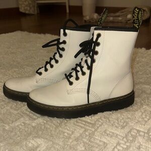 Dr. Martens White Combat Boots with Black Laces